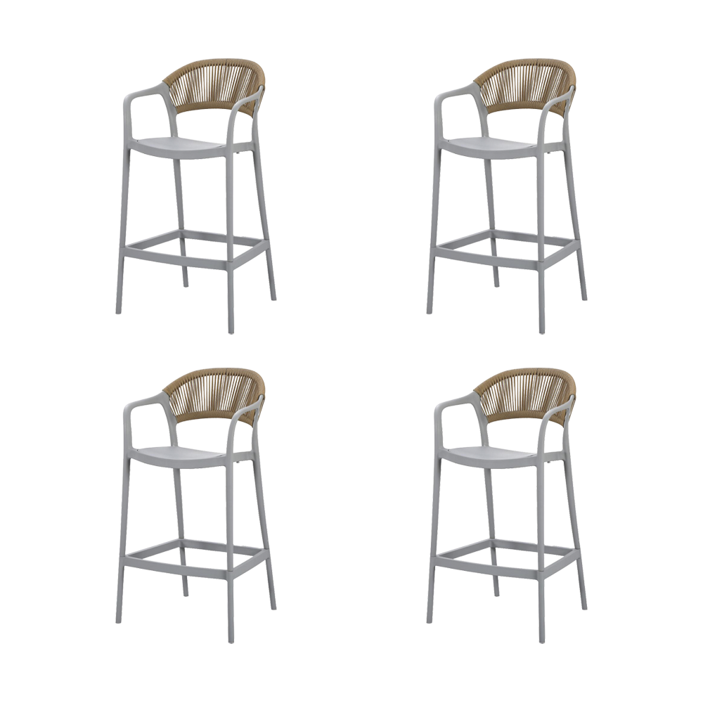 Silla para Bar Bali, Gris, Con espaldar en cuerdas y diseño Moderno X4