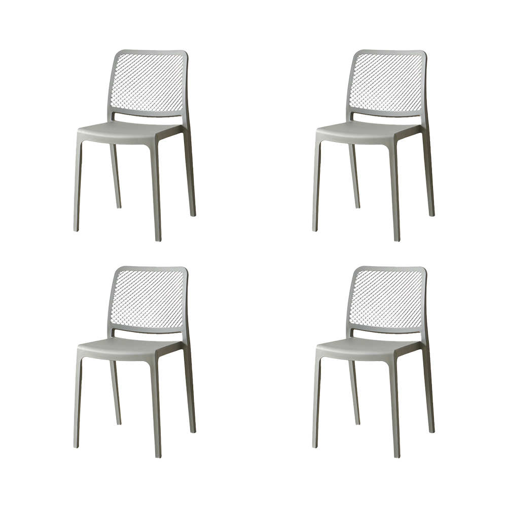 Set de 4 Sillas Manhattan, Gris Oscuro, con Espaldar en Rejilla y Diseño Minimalista