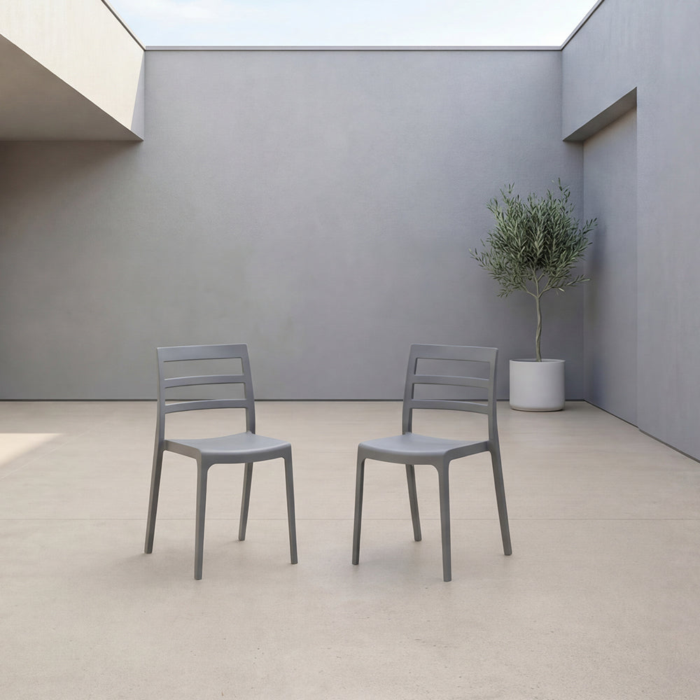 Silla New York, Gris Oscuro, Con espaldar en líneas y diseño minimalista X2