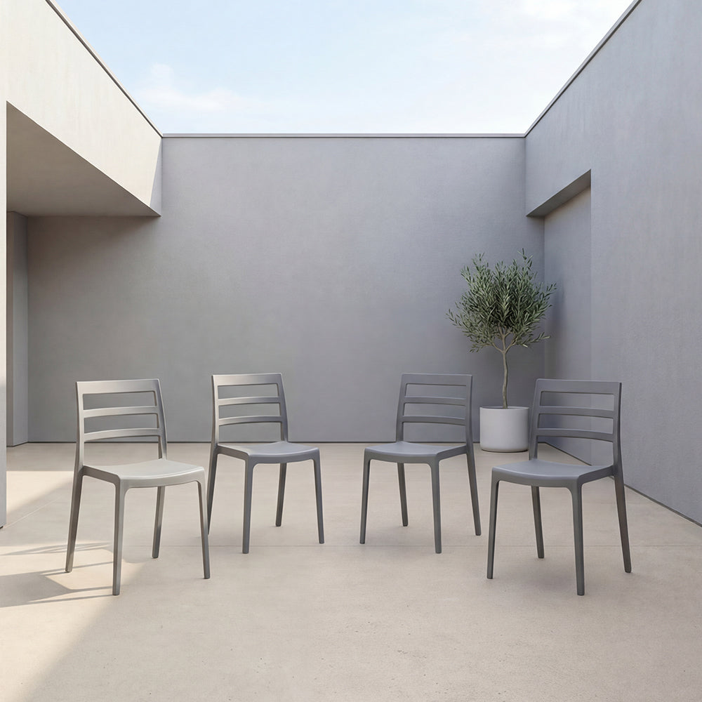 Silla New York, Gris Oscuro, Con espaldar en líneas y diseño minimalista X4