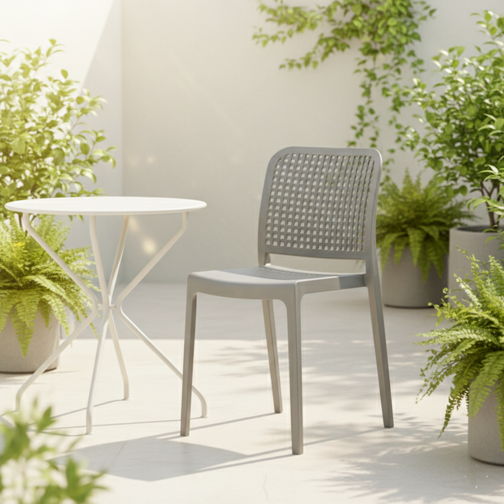 Silla Bronx , Gris Oscuro, con Espaldar en Cuadrados y Diseño Minimalista