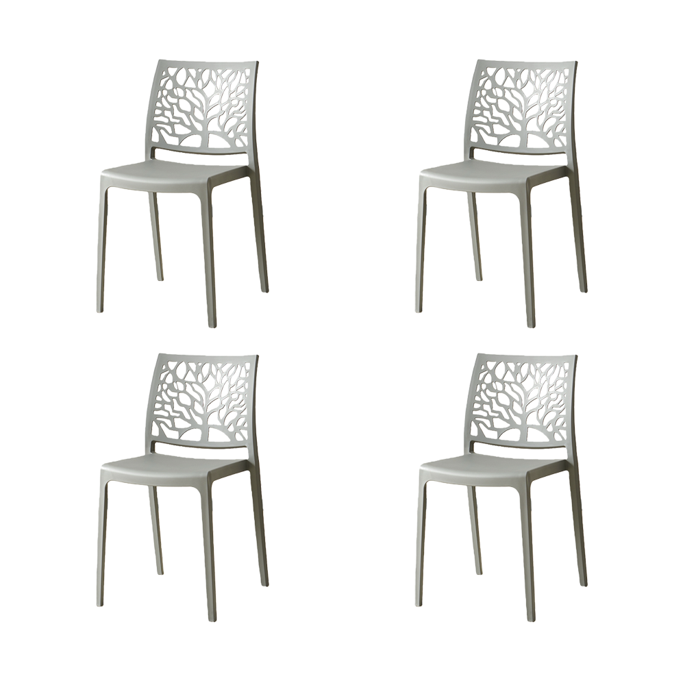 Set de 4 Sillas Harlem, Gris Oscuro, con Espaldar en Forma de Árbol y Diseño Minimalista