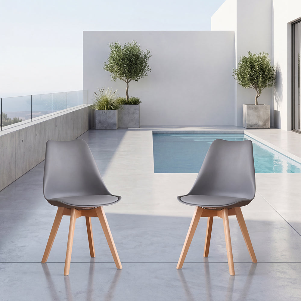 Silla Fyn, Gris Oscuro, Diseño Minimalista Con Espaldar, Cojín y Patas De Madera X2