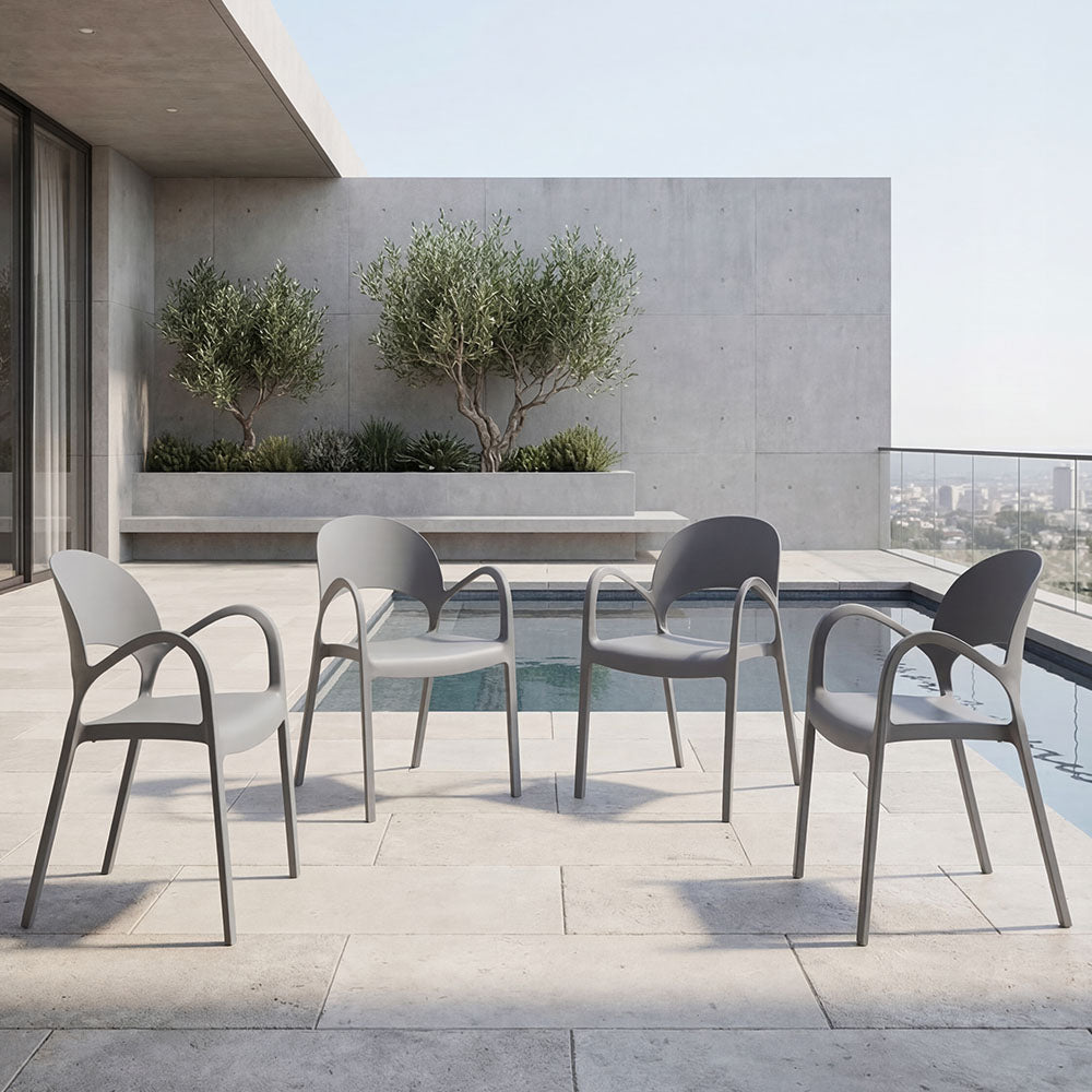 Silla Bremen, Gris Oscuro, Con espaldar, reposa brazos y diseño minimalista X4