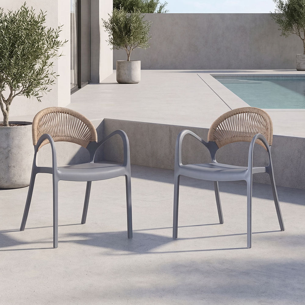 Silla Daytona, Gris Oscuro y Café Claro, Con Espaldar, Reposa Brazos y Diseño Minimalista  X2