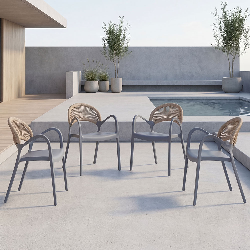 Silla Daytona, Gris Oscuro y Café Claro, Con Espaldar, Reposa Brazos y Diseño Minimalista  X4