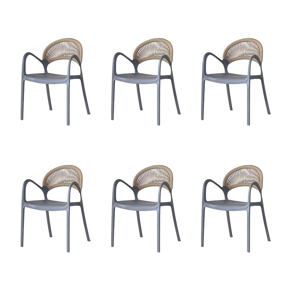 Set de 6 Sillas Daytona, Gris Oscuro y Café Claro, con Espaldar, Reposa Brazos y Diseño Minimalista