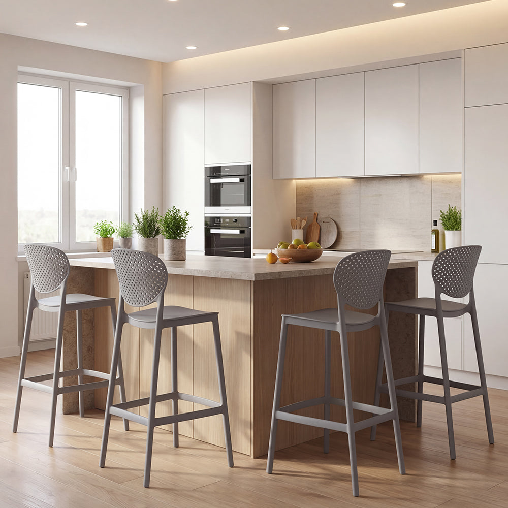 Silla para Bar Río, Color Gris Oscuro, Diseño Moderno X4