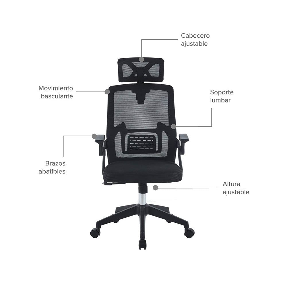 Silla de Oficina Presidente Doha Basculante, Negro