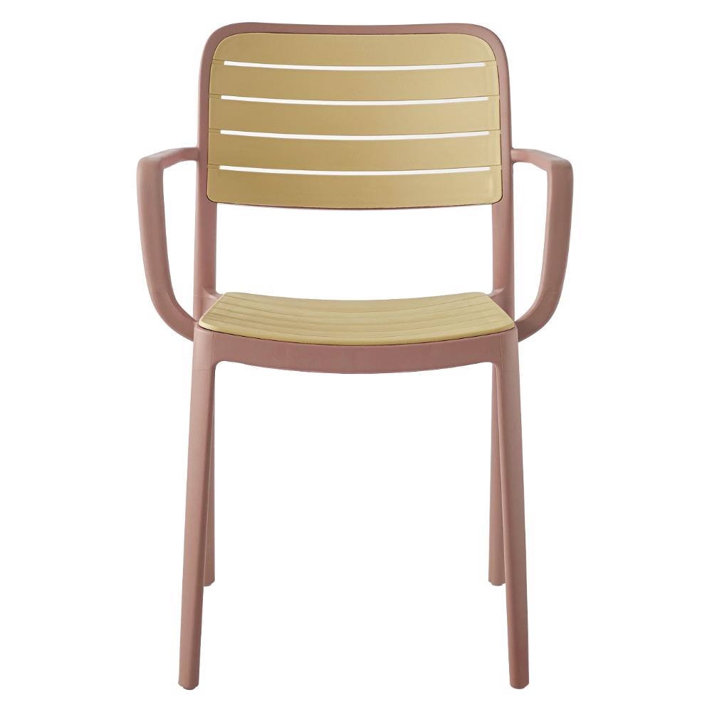 Set de 4 Sillas con Brazos Carolina, Terracota y Beige, y Espaldar de Líneas Horizontales