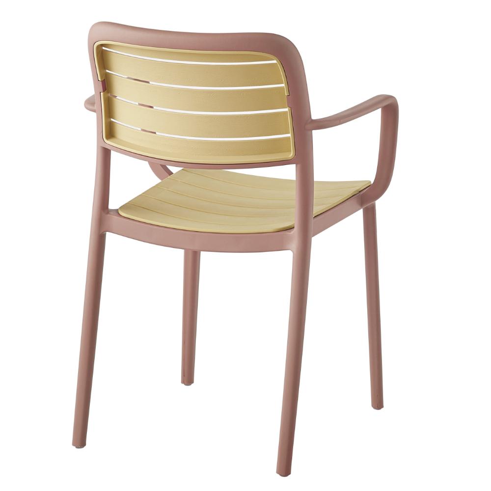 Set de 4 Sillas con Brazos Carolina, Terracota y Beige, y Espaldar de Líneas Horizontales