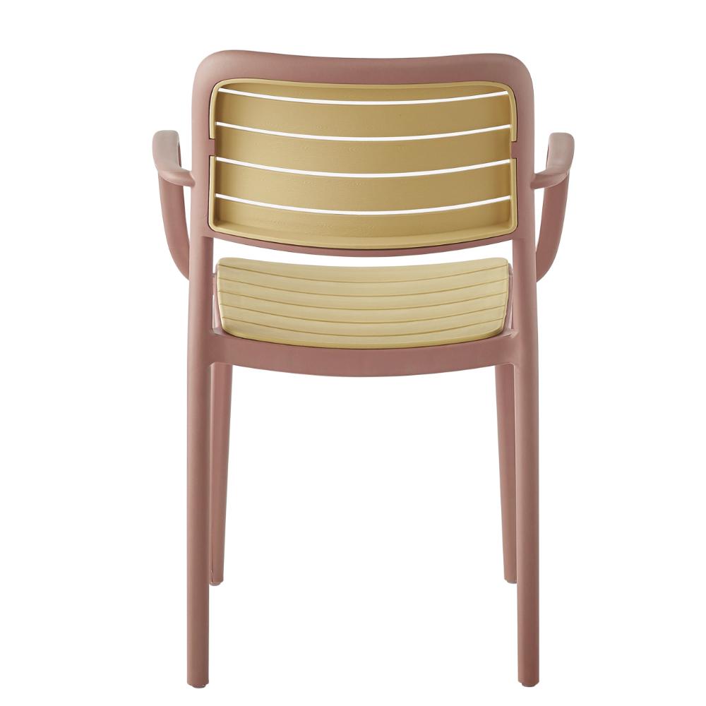 Set de 4 Sillas con Brazos Carolina, Terracota y Beige, y Espaldar de Líneas Horizontales