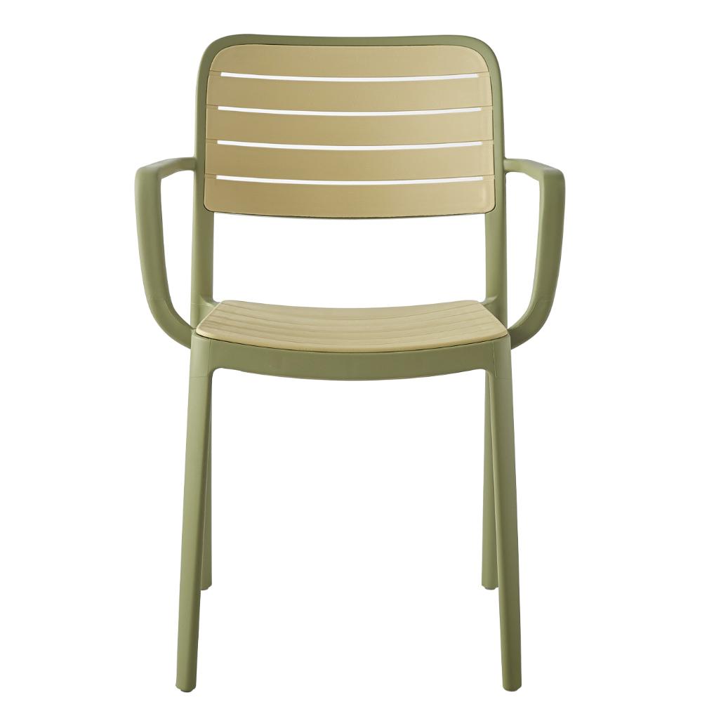 Set de 2 Sillas con Brazos Carolina, Verde Olivo y Beige, y Espaldar de Líneas Horizontales