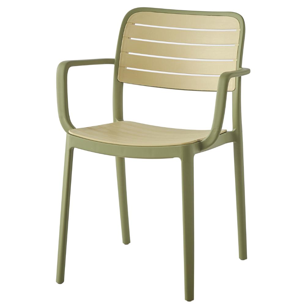 Set de 2 Sillas con Brazos Carolina, Verde Olivo y Beige, y Espaldar de Líneas Horizontales