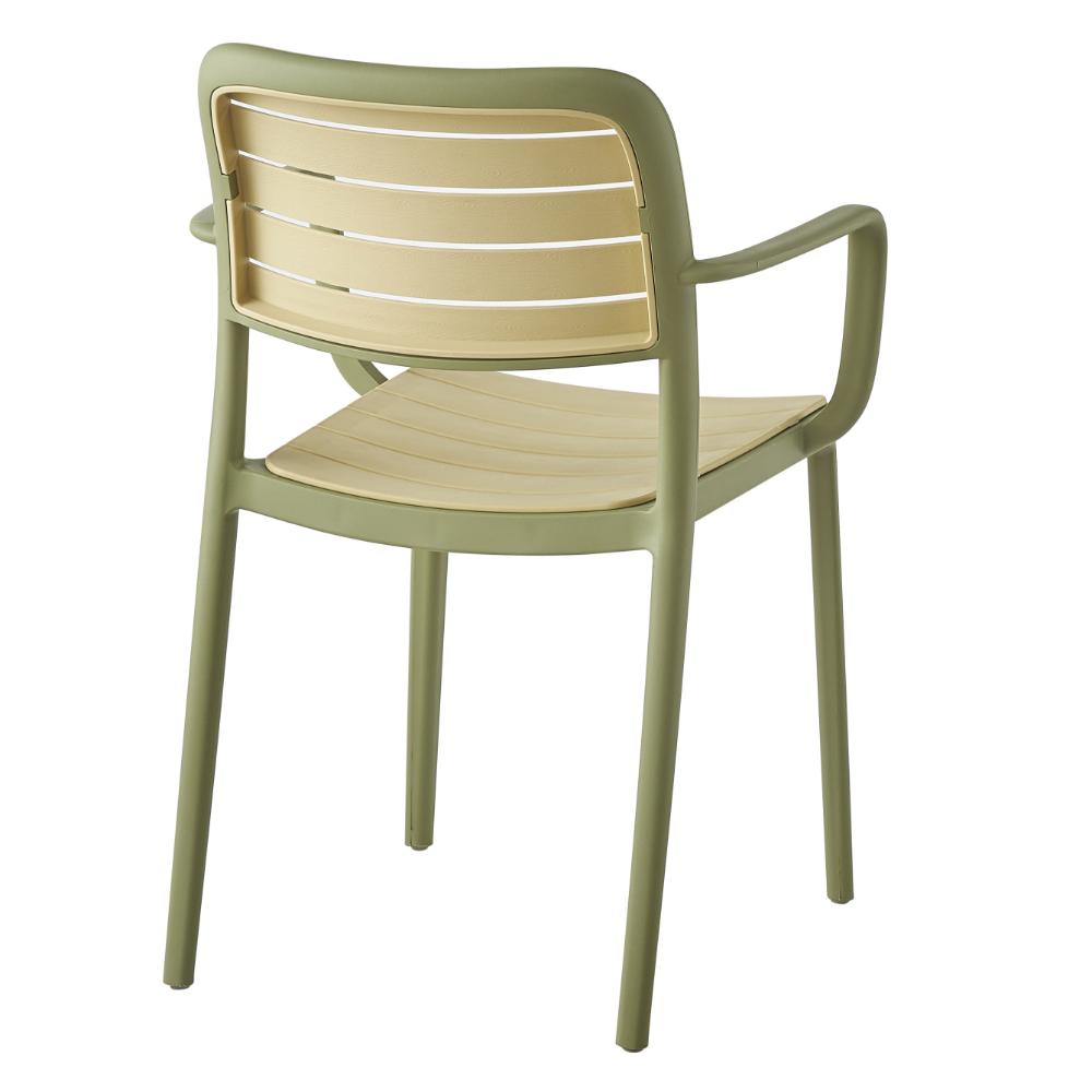 Set de 2 Sillas con Brazos Carolina, Verde Olivo y Beige, y Espaldar de Líneas Horizontales