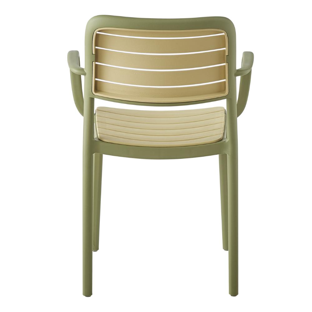 Set de 2 Sillas con Brazos Carolina, Verde Olivo y Beige, y Espaldar de Líneas Horizontales
