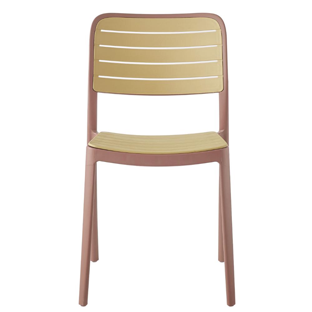 Set de 4 Sillas Carolina, Color Terracota y Beige, con Espaldar de Líneas Horizontales