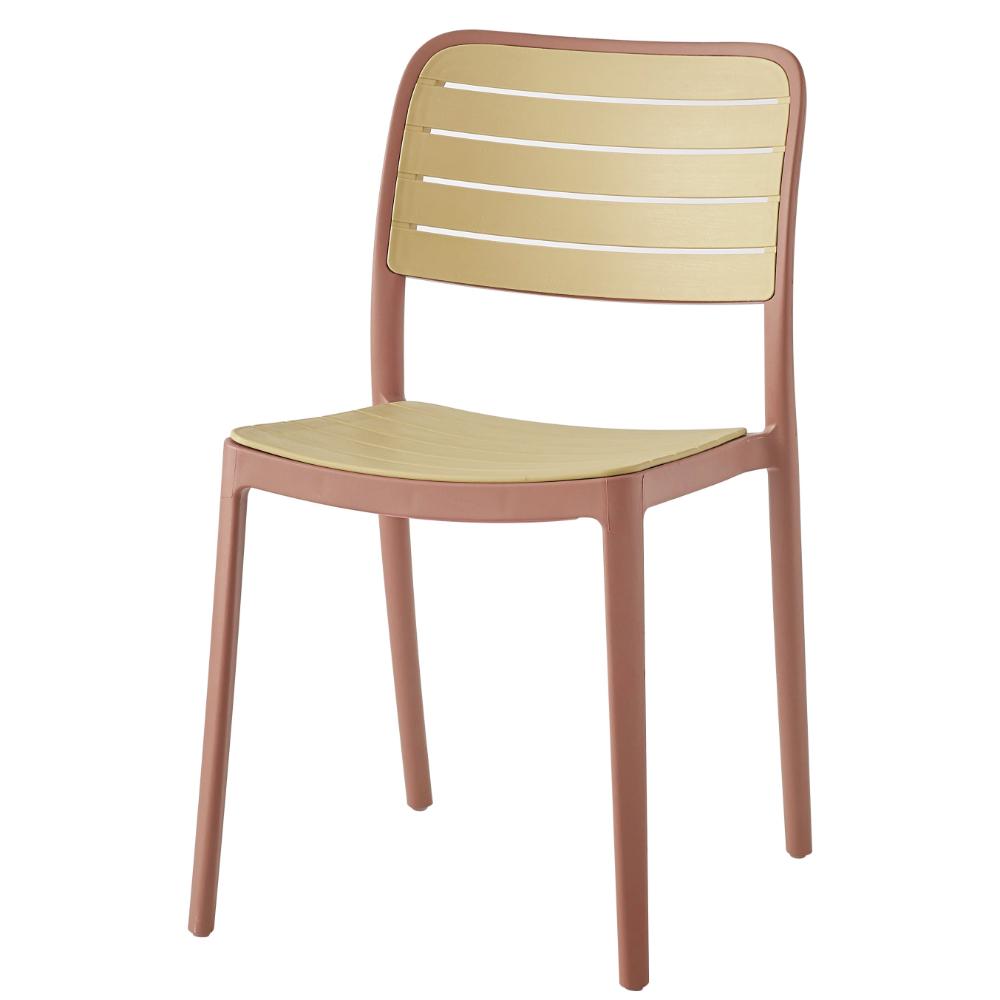 Set de 4 Sillas Carolina, Color Terracota y Beige, con Espaldar de Líneas Horizontales
