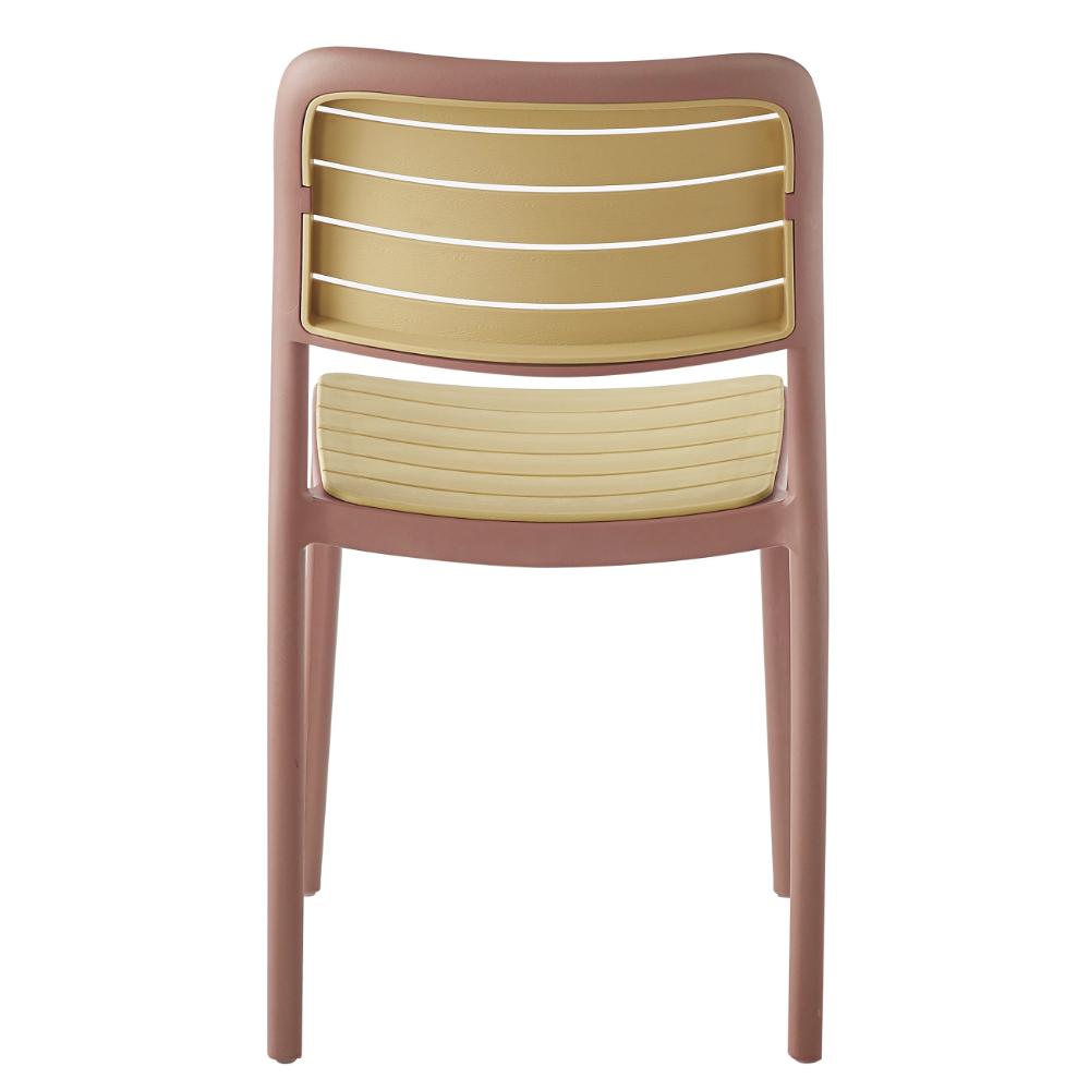 Set de 4 Sillas Carolina, Color Terracota y Beige, con Espaldar de Líneas Horizontales