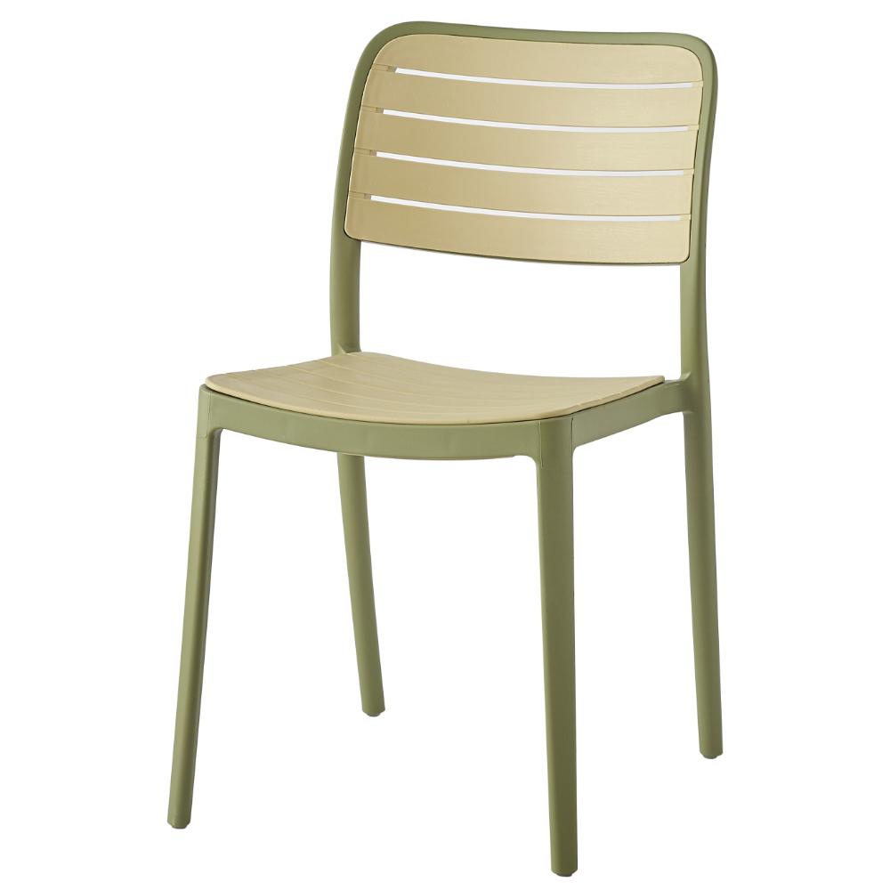 Set de 2 Sillas Carolina, Color Verde Olivo y Beige, con Espaldar de Líneas Horizontales