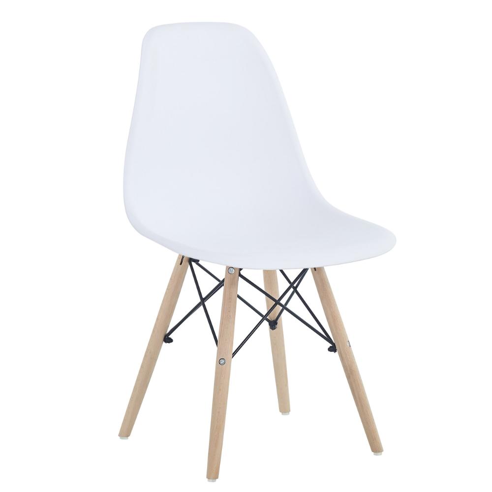 Set de 4 Sillas Eames, Color Blanco, con Patas de Madera