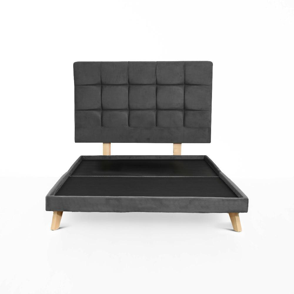 Set Cabecero Capitoneado Brend y Basecama Queen Gris