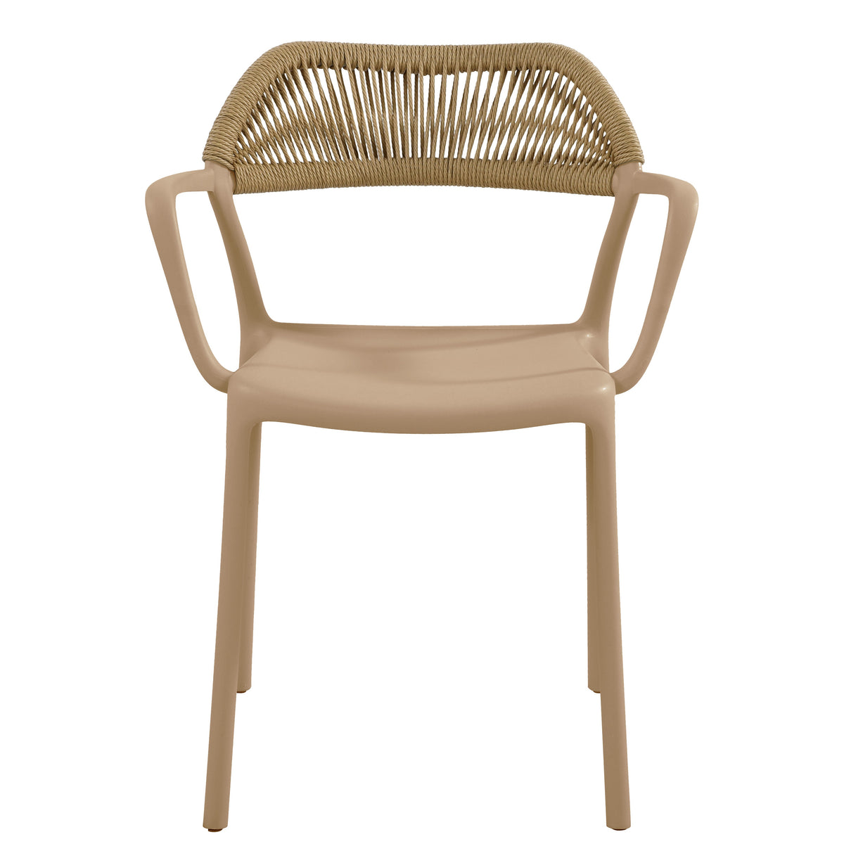 Set de 4 Sillas con Brazos Bombay, Khaki y Beige, con Espaldar en Cuerdas y Diseño Moderno
