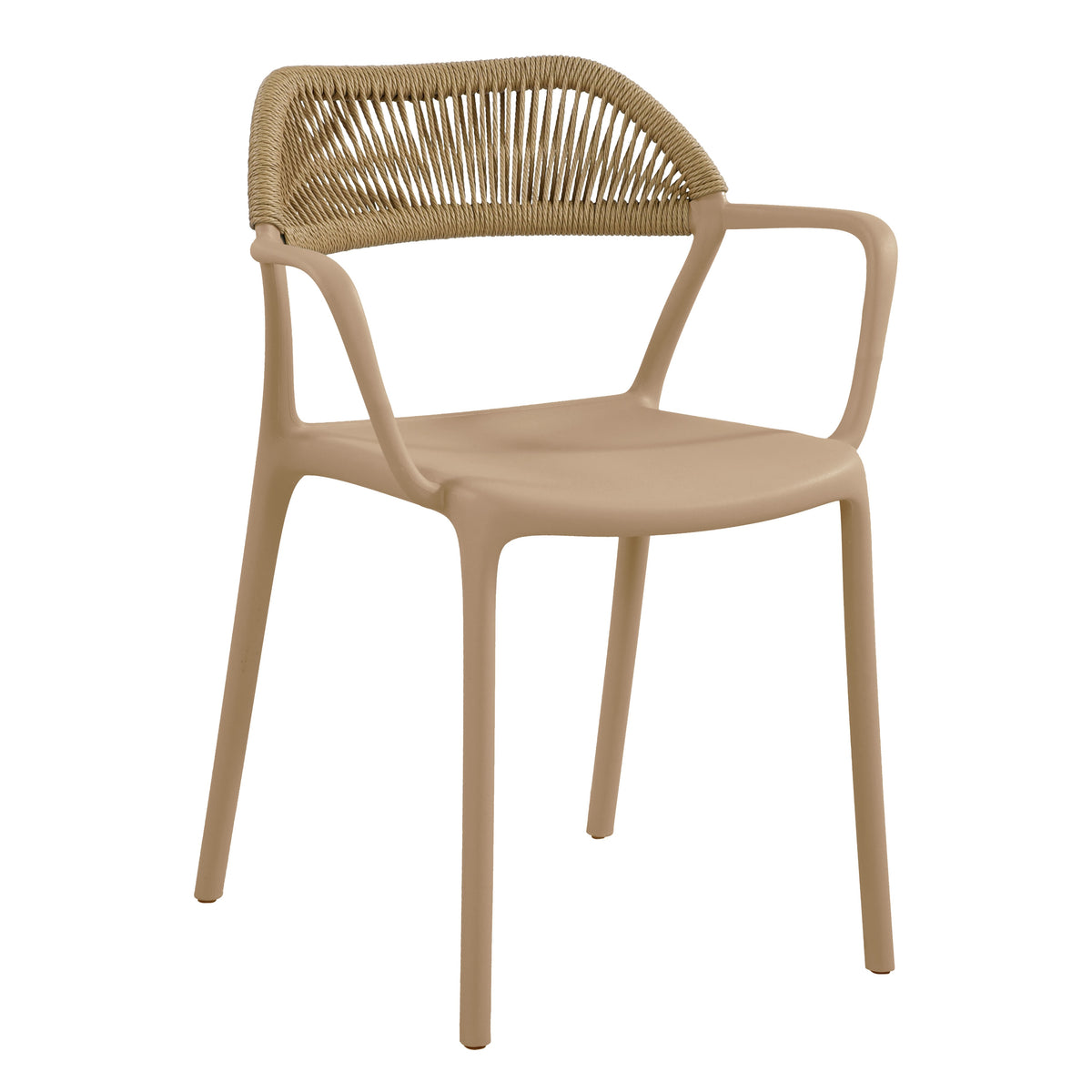 Set de 4 Sillas con Brazos Bombay, Khaki y Beige, con Espaldar en Cuerdas y Diseño Moderno