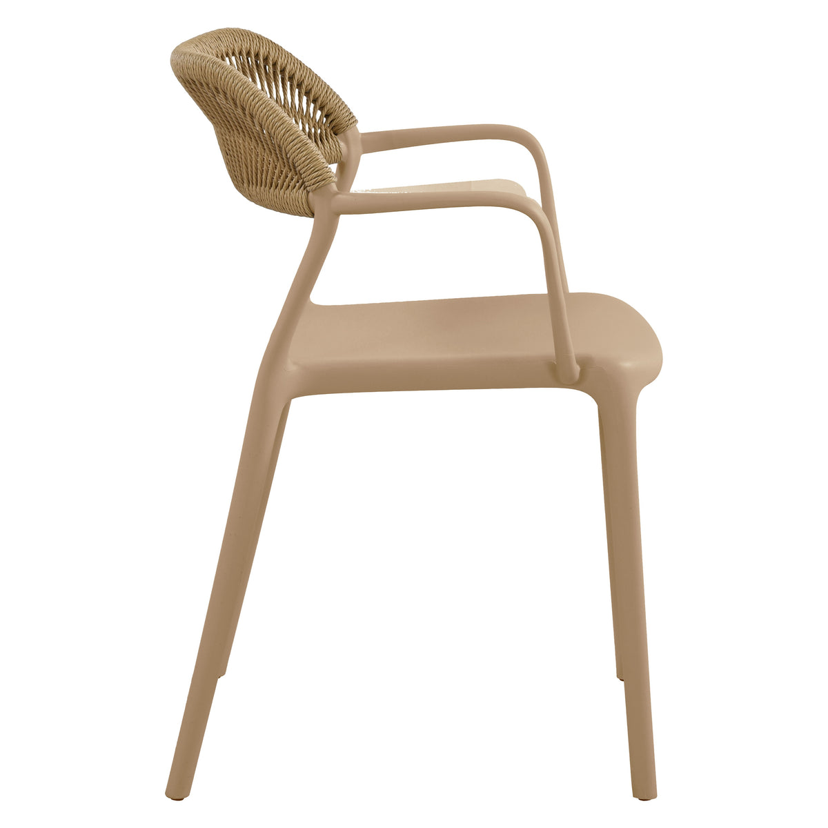 Set de 4 Sillas con Brazos Bombay, Khaki y Beige, con Espaldar en Cuerdas y Diseño Moderno