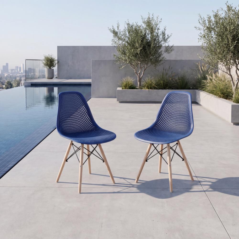 Silla Aira, Color Azul, Con espaldar y patas en Madera X2