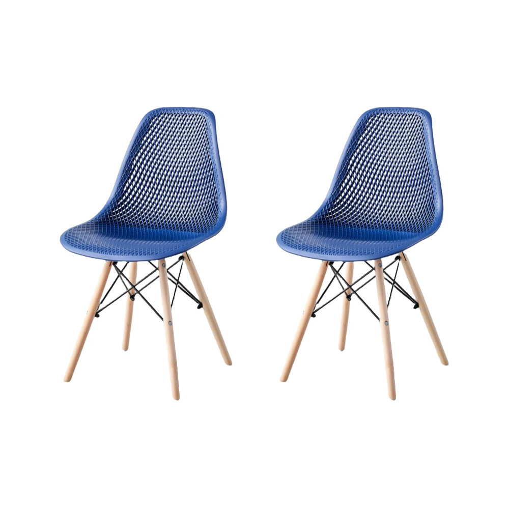 Silla Aira, Color Azul, Con espaldar y patas en Madera X2