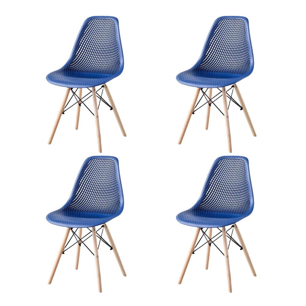 Silla Aira, Color Azul, Con espaldar y patas en Madera X4