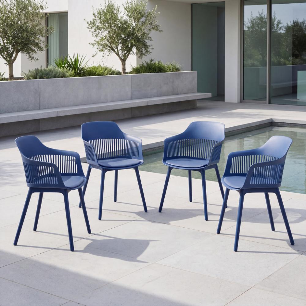 Silla Con Cojin Max, Color Azul, Con espaldar en rejilla X4