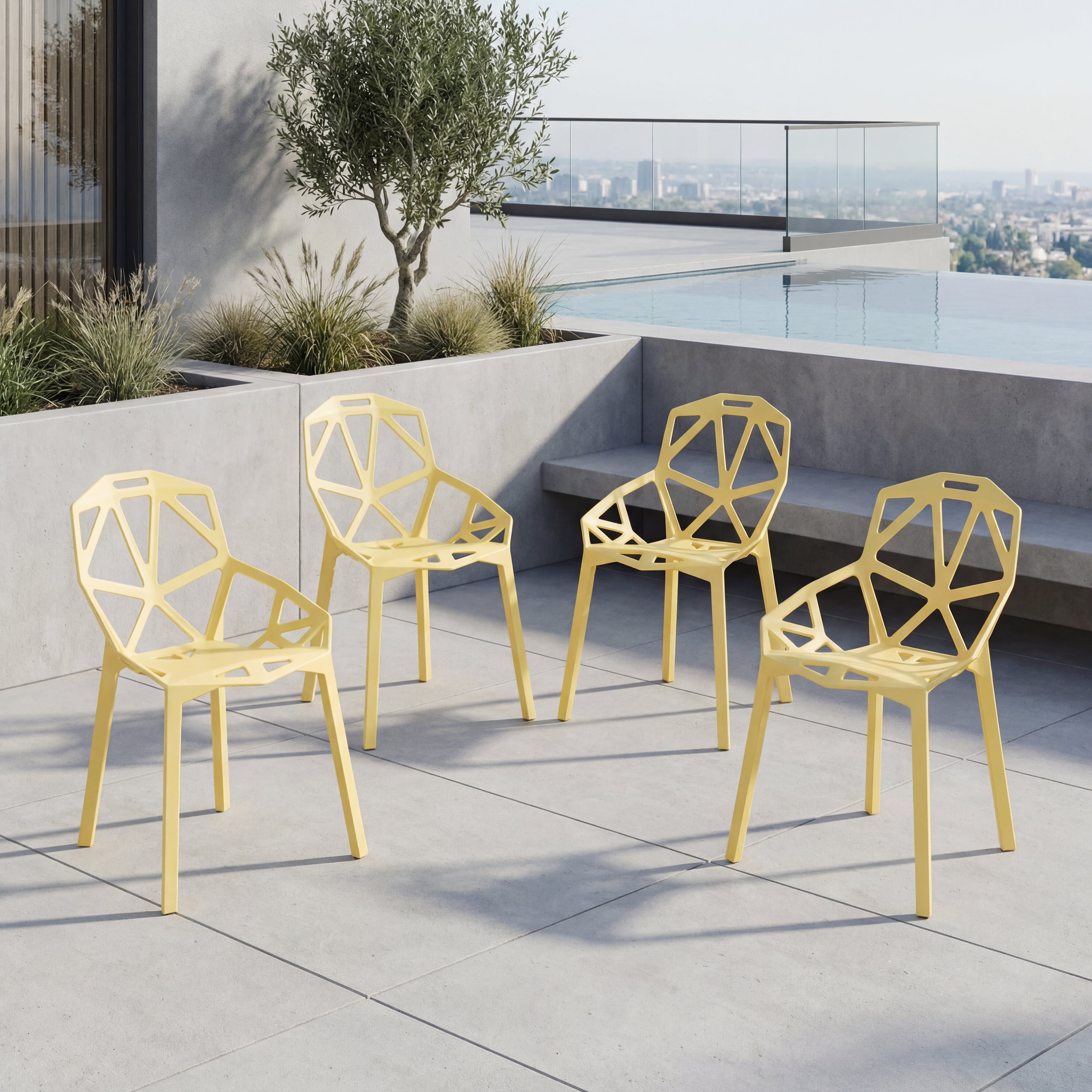 Silla Roxy, Color Amarillo, Con espaldar y diseño Moderno X4