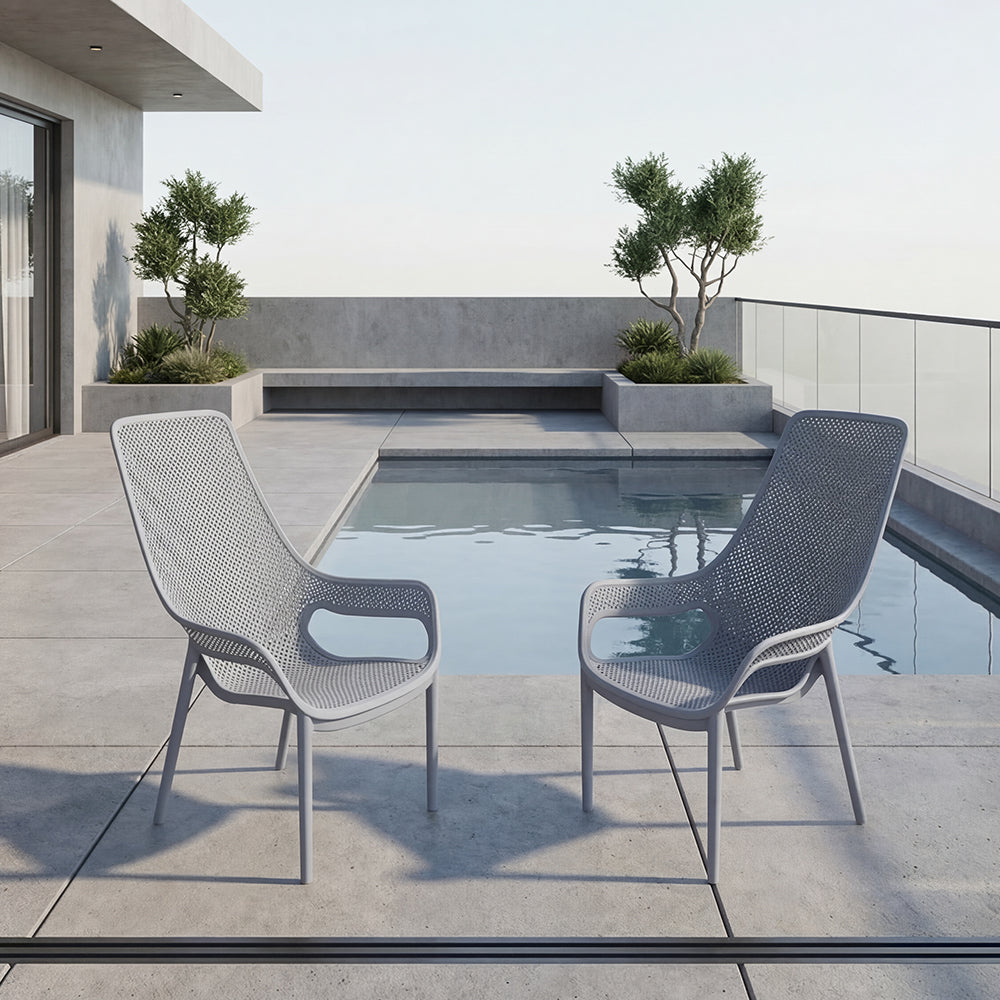 Silla Lounge Mayorca, Azul Claro, con espaldar y reposa brazos X2