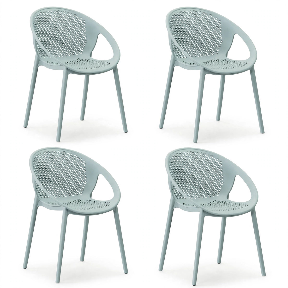 Set de 4 Sillas Selva con Brazos, Color Azul Claro, con Espaldar