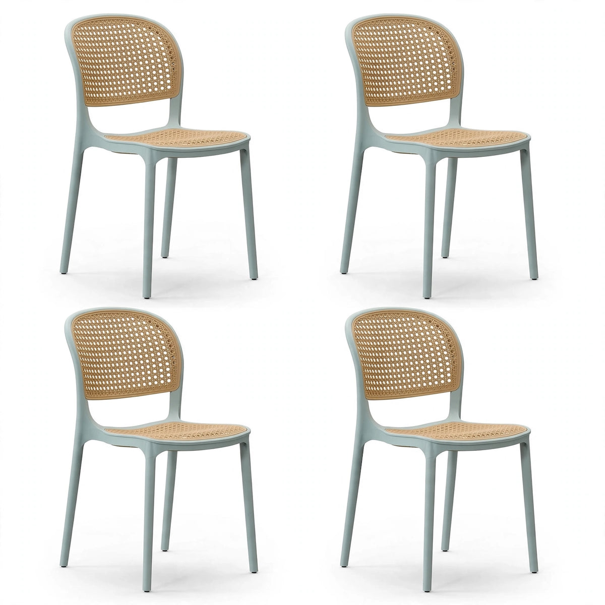 Set de 4 Sillas Nest, Color Azul Claro y Beige, con Espaldar y Asiento en Rejilla