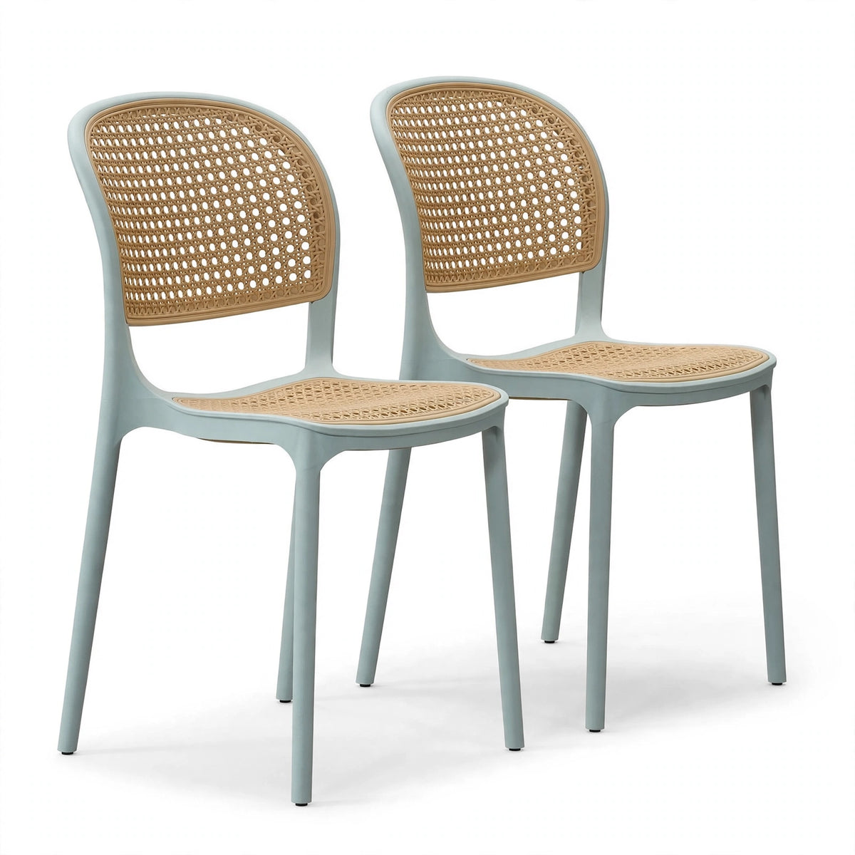 Set de 2 Sillas Nest, Color Azul Claro y Beige, con Espaldar y Asiento en Rejilla