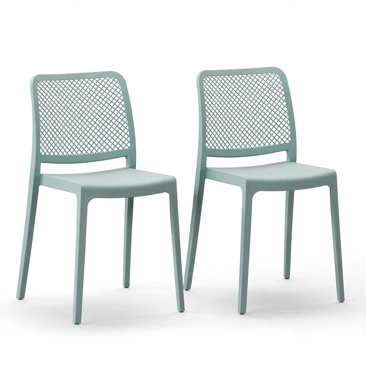 Set de 2 Sillas Manhattan, Azul Claro, con Espaldar en Rejilla y Diseño Minimalista