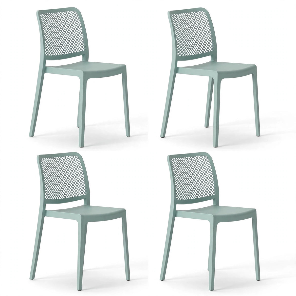 Set de 4 Sillas Manhattan, Azul Claro, con Espaldar en Rejilla y Diseño Minimalista