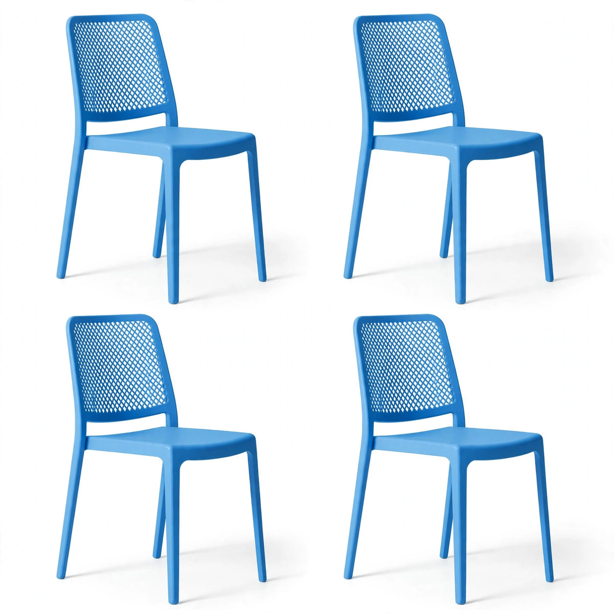 Set de 4 Sillas Manhattan, Azul Oceano, con Espaldar en Rejilla y Diseño Minimalista