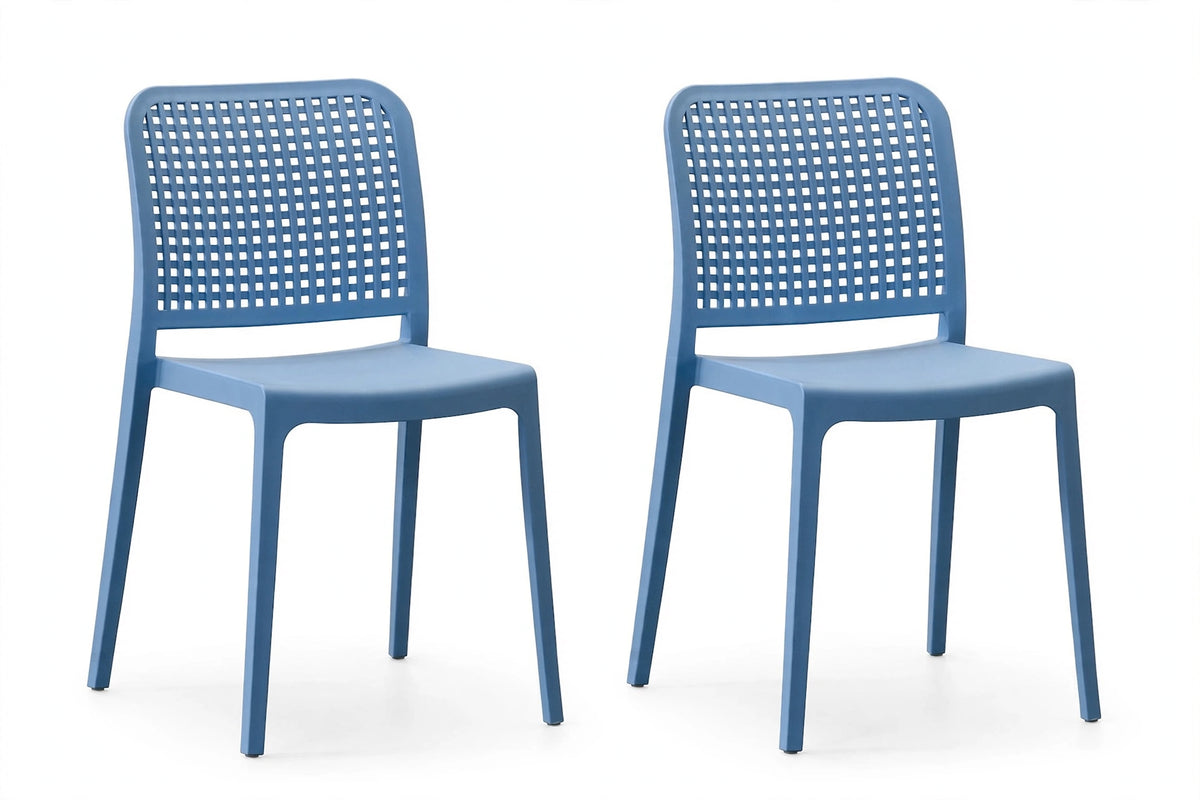 Set de 2 Sillas Bronx, Azul Oceano, con Espaldar en Cuadrados y Diseño Minimalista