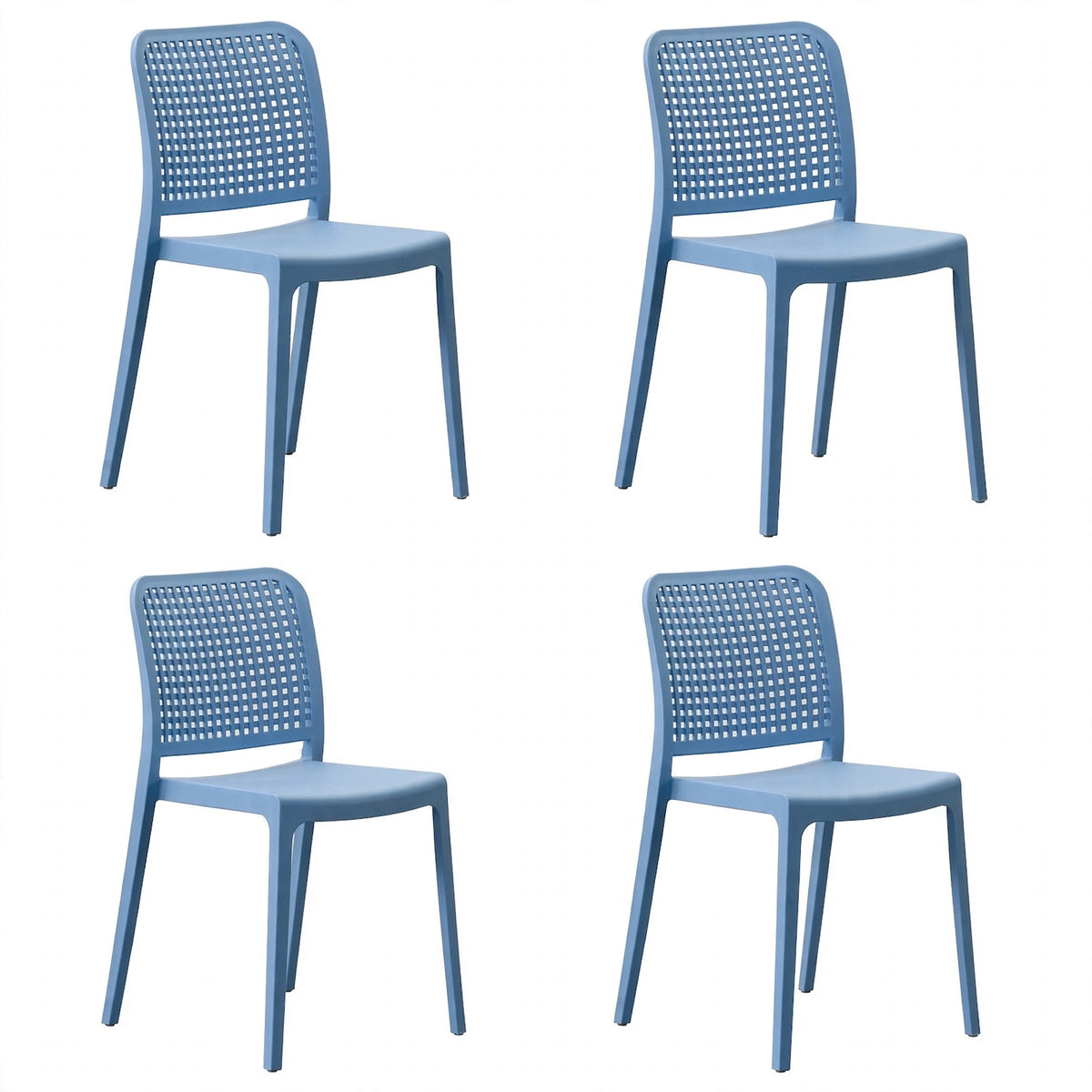 Set de 4 Sillas Bronx, Azul Oceano, con Espaldar en Cuadrados y Diseño Minimalista