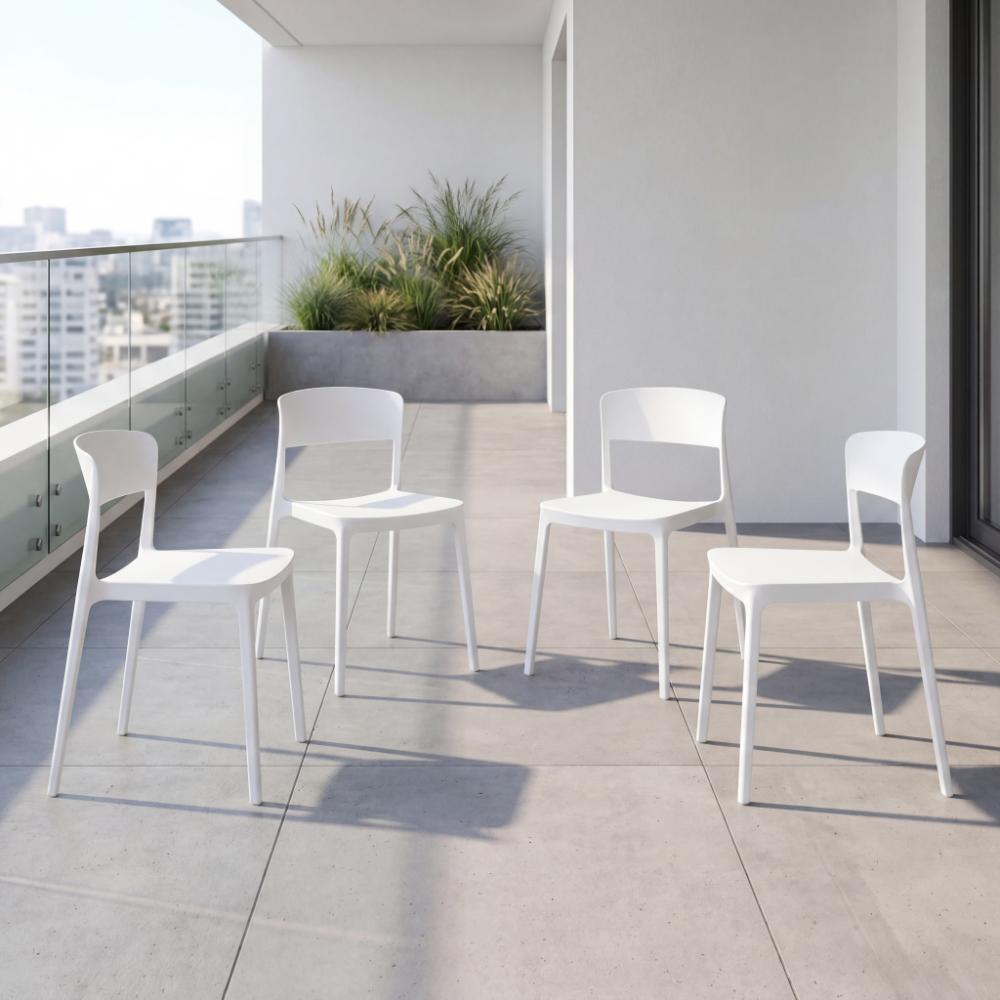 Silla Monaco, Color Blanco, Con espaldar y diseño Moderno X4