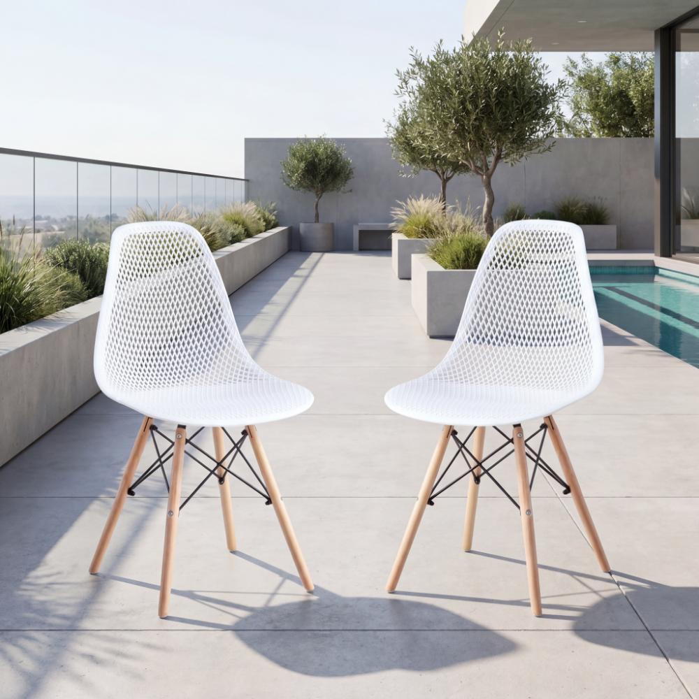 Silla Aira, Color Blanco, Con espaldar y patas en Madera X2