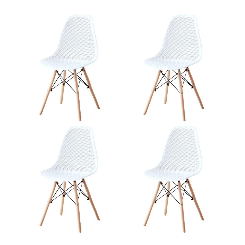 Silla Aira, Color Blanco, Con espaldar y patas en Madera X4