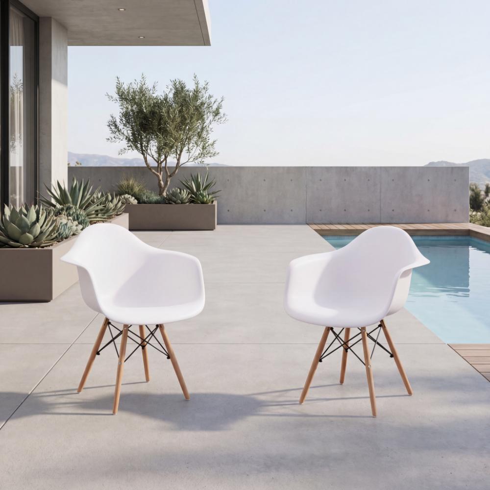 Silla Eymos, Color Blanco, Con Espaldar y Patas en Madera X2