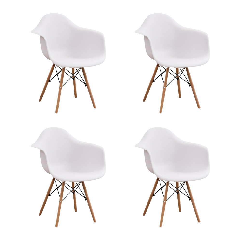 Silla  Eymos, Color Blanco, Con Espaldar y Patas En Madera X4