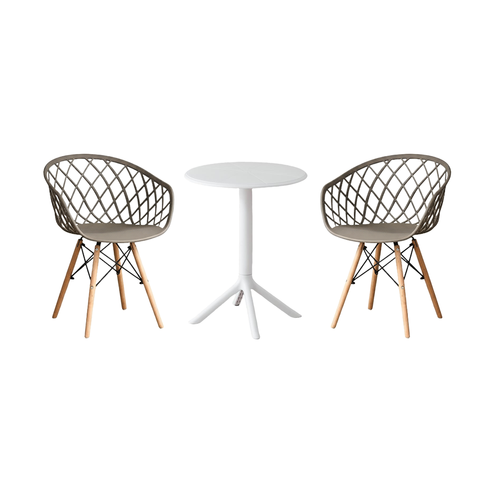 Combo Brea, Incluye Mesa Redonda y 2 Sillas en Color Taupe