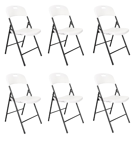 Set de 6 Sillas Plegables Dako, Blanco, Espaldar y Asiento en Material Plástico y Patas Metálicas